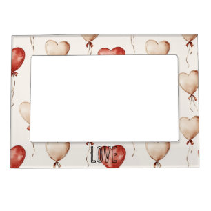 Red Cream Heart Balloons Magnetic Frame