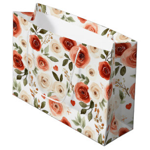 Red Cream Hearts and Flowers Bridal Shower Large Gift Bag