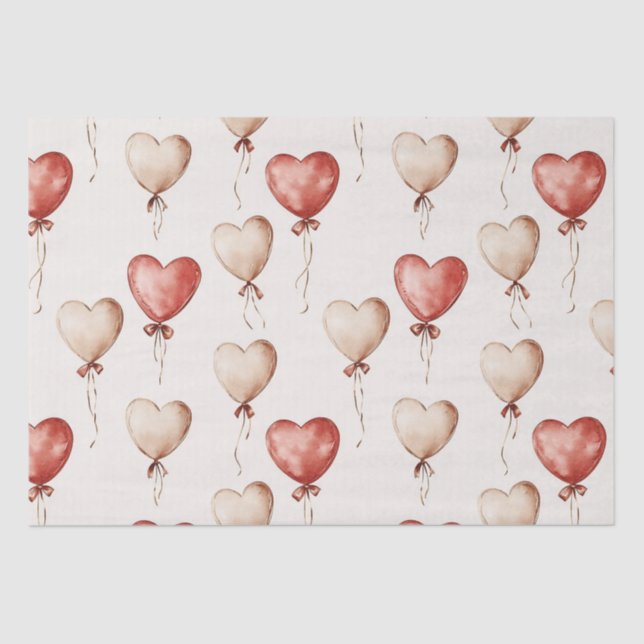 Red Cream Hearts Balloons Birthday Tissue Paper (Front)