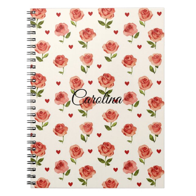 Red Cream Hearts Floral Notebook (Front)