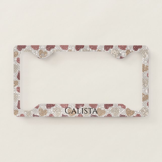 Red Cream Hearts Sparkle License Plate Frame (Front)