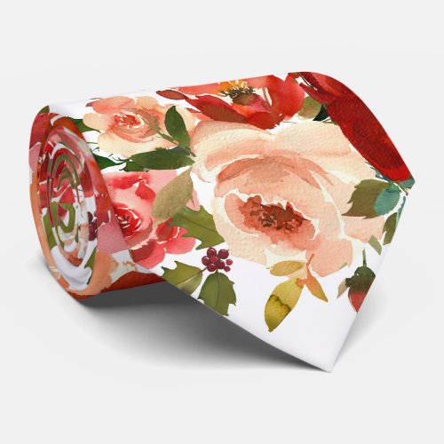 Red Cream Ivory Roses Floral Neck Tie