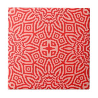 Red Cream Kaleidoscopic Mosaic Geometric Pattern Ceramic Tile