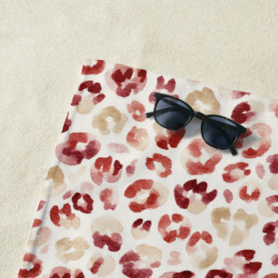 Red Cream Leopard Animal Print Beach Towel