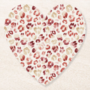 Red Cream Leopard Animal Print Birthday Paper Coaster