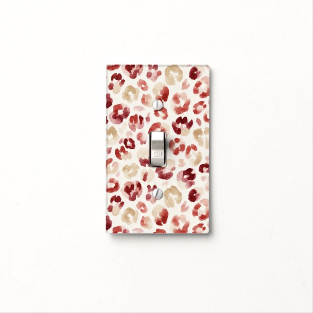 Red Cream Leopard Animal Print Light Switch Cover (In Situ)