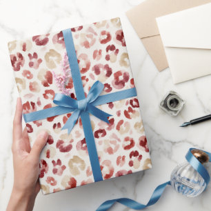 Red Cream Leopard Animal Print Wrapping Paper