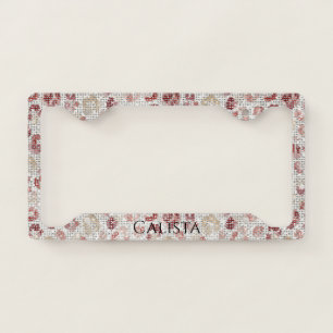 Red Cream Leopard Print Sparkle License Plate Frame