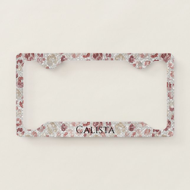 Red Cream Leopard Print Sparkle License Plate Frame (Front)