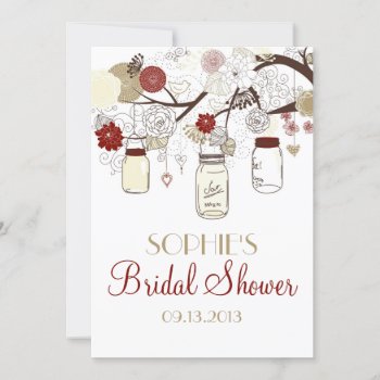 Red & Cream Mason Jars Bridal Shower Invitation by misstallulah at Zazzle