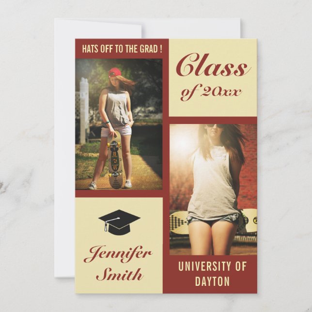 Red Cream Modern Photo Graduation Party Invite (Front)