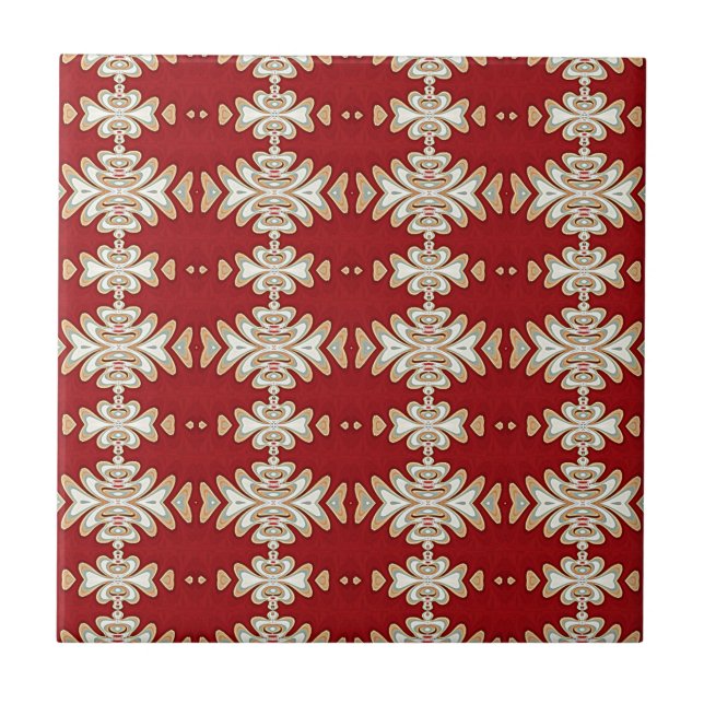 Red Cream Native American Style Pattern Ceramic Tile (Front)
