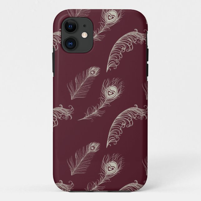 Red Cream Peacock Feathers Case-Mate iPhone Case (Back)