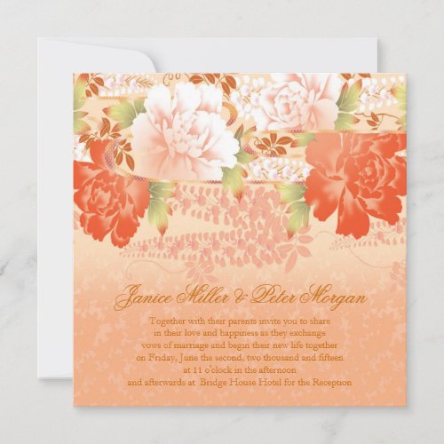 Red cream peonies Wedding Invitation