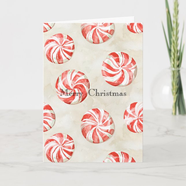 Red Cream Peppermint Candy Christmas Card (Front)