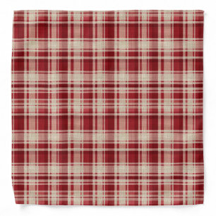 Red Cream Plaid Stripes Bandana