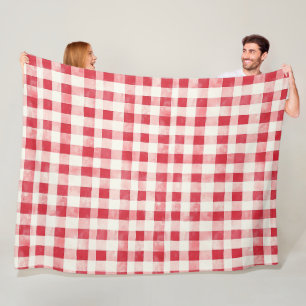 Red Cream Plaid Stripes Birthday Fleece Blanket