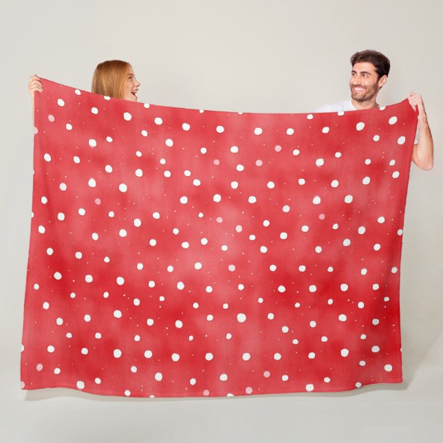 Red Cream Plaid Stripes Birthday Fleece Blanket (In Situ)