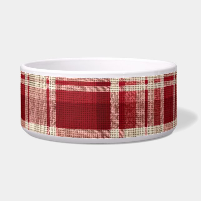 Red Cream Plaid Stripes Bowl (Front)