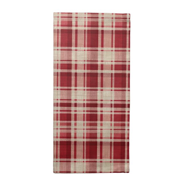 Red Cream Plaid Stripes Cloth Napkin (Half Fold)