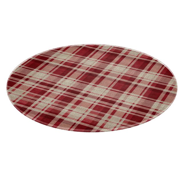 Red Cream Plaid Stripes Cutting Board (Corner)