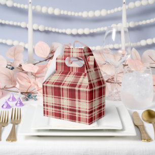Red Cream Plaid Stripes Favor Boxes