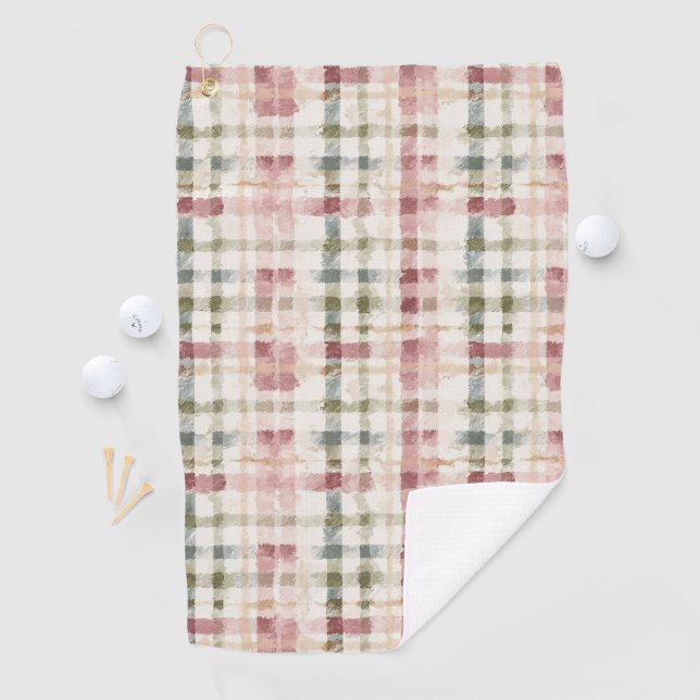 Red Cream Plaid Stripes  Golf Towel (InSitu)