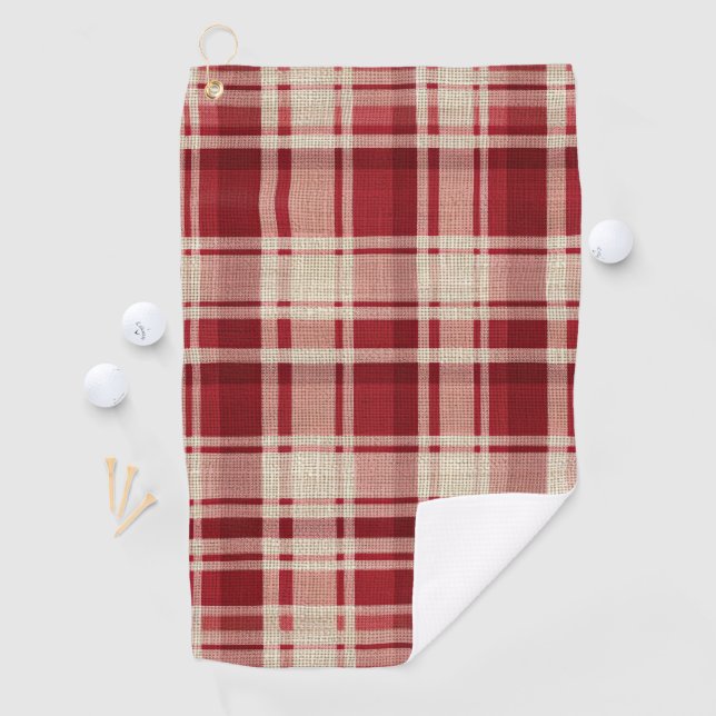 Red Cream Plaid Stripes Golf Towel (InSitu)