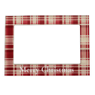 Red Cream Plaid Stripes Magnetic Frame