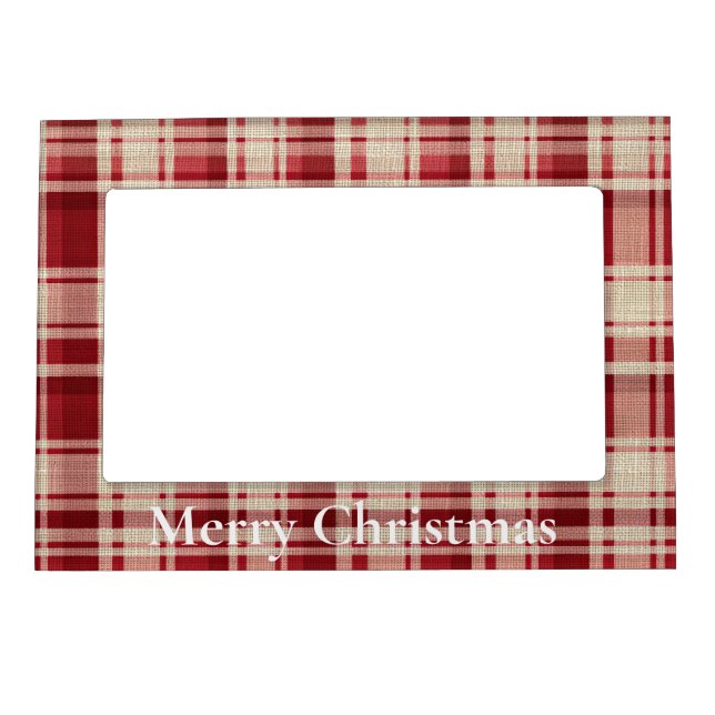 Red Cream Plaid Stripes Magnetic Frame (Front)