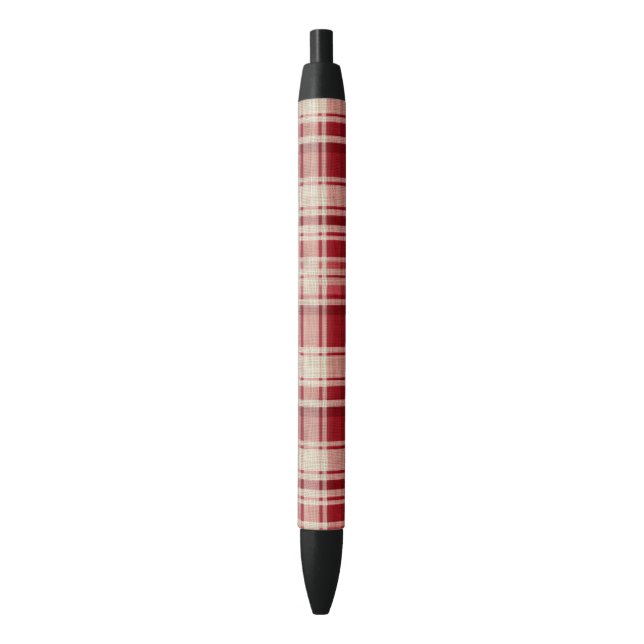 Red Cream Plaid Stripes Pen (Front Vertical)