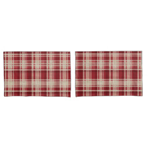 Red Cream Plaid Stripes Pillow Case