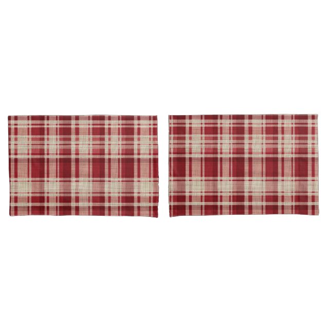 Red Cream Plaid Stripes Pillow Case (Front-Set)