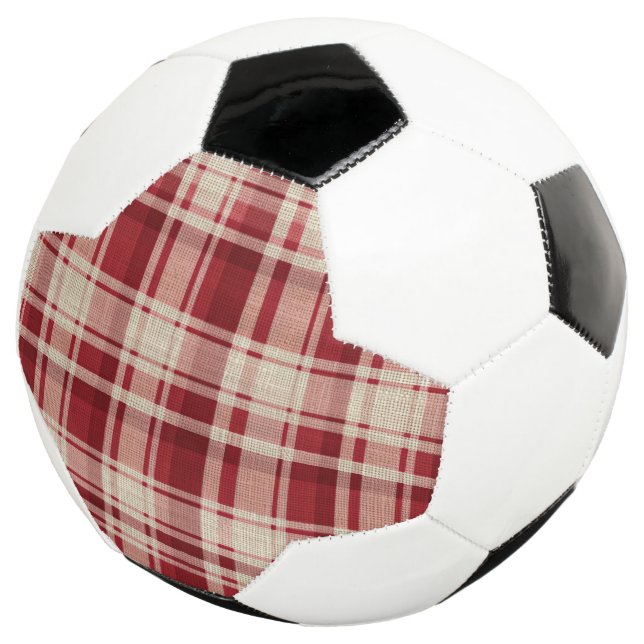 Red Cream Plaid Stripes Soccer Ball (Three Quarter)