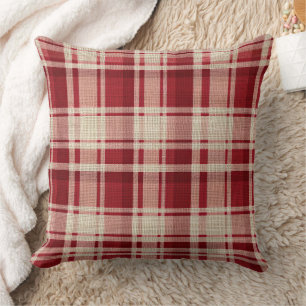 Red Cream Plaid Stripes Throw Pillow