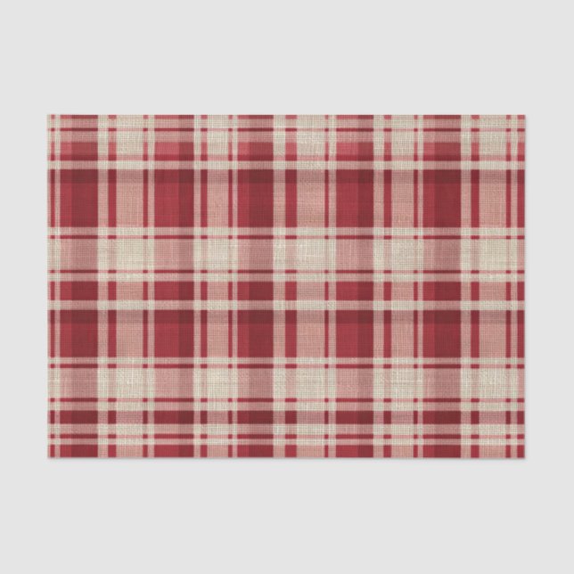 Red Cream Plaid Stripes Tissue Paper (Front)