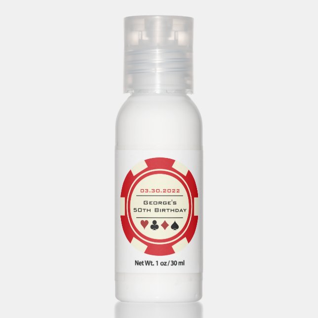 Red Cream Poker Chip Las Vegas Casino Birthday Hand Lotion (Front)