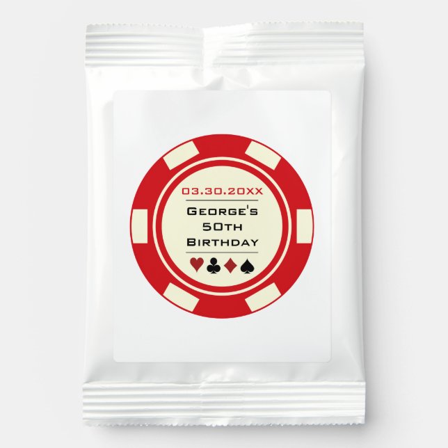 Red Cream Poker Chip Las Vegas Casino Birthday Margarita Drink Mix (Front)