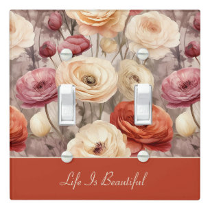 Red cream ranunculus flowers light switch cover