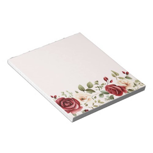 Red Cream Roses Blush Pink Floral Wedding Notepad