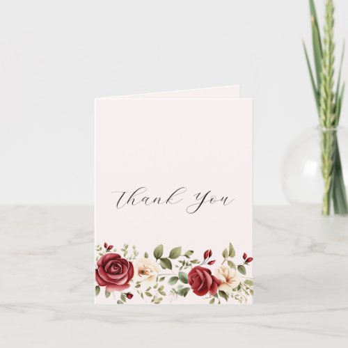 Red Cream Roses Blush Pink Floral Wedding Thank You Card