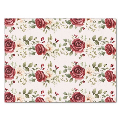 Red Cream Roses Blush Pink Floral Wedding Tissue Paper