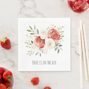 Red Cream Roses Floral Love Bridal Shower Napkins