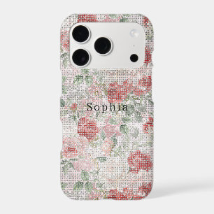 Red Cream Roses Floral Sparkle iPhone 17 Pro Case