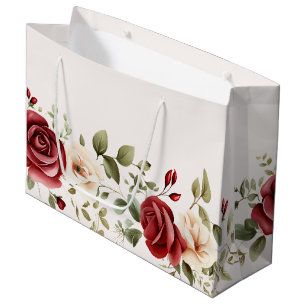 Red Cream Roses Gold Wedding Large Gift Bag