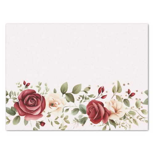 Red Cream Roses Gold Wedding Tissue Paper