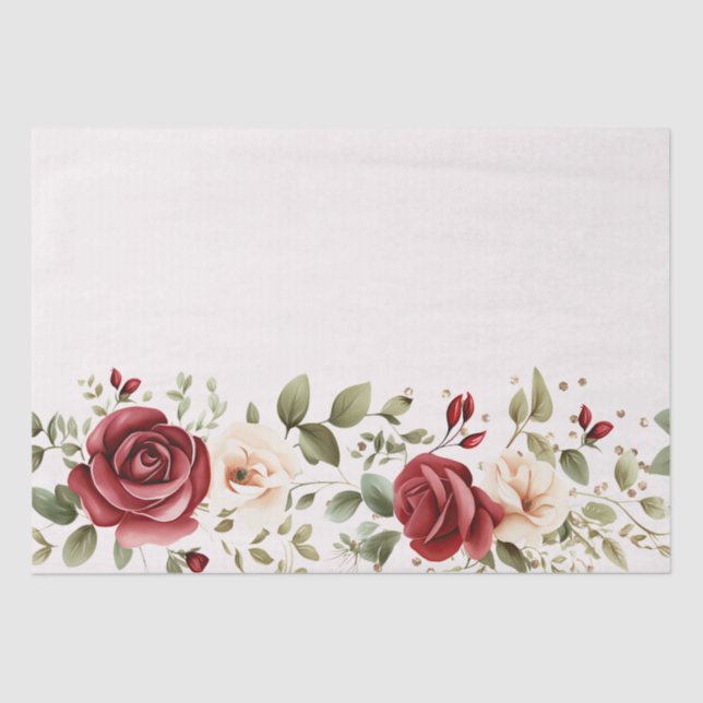Red Cream Roses Gold Wedding Tissue Paper (Front)