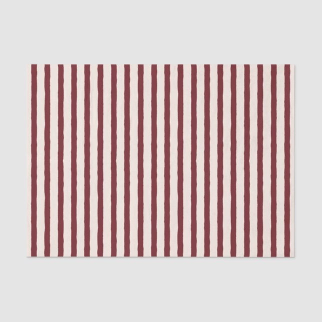 Red Cream Rustic Striped  Tissue Paper (Front)