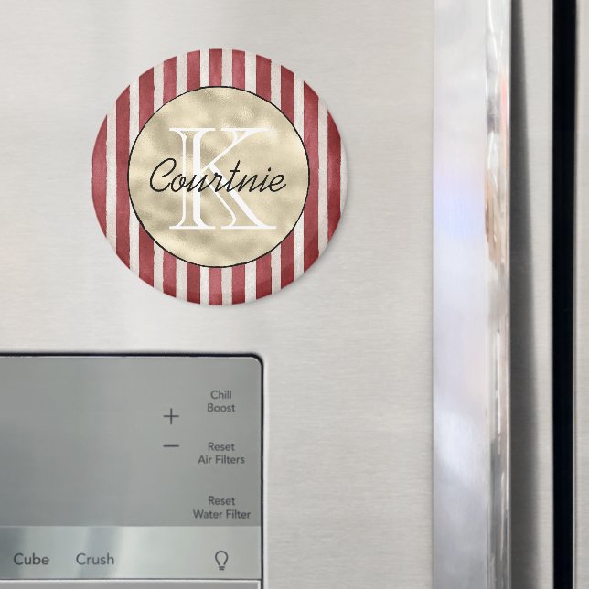 Red Cream Stripes Gold Monogram      Magnet (In Situ (Fridge))