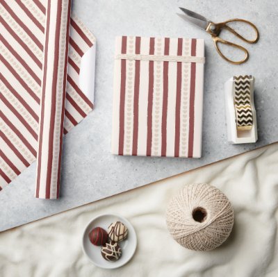 Red Cream Stripes Hearts Valentine&#39;s Day Love   Wrapping Paper